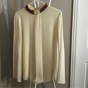Zara Cream Blouse with Beaded Collar